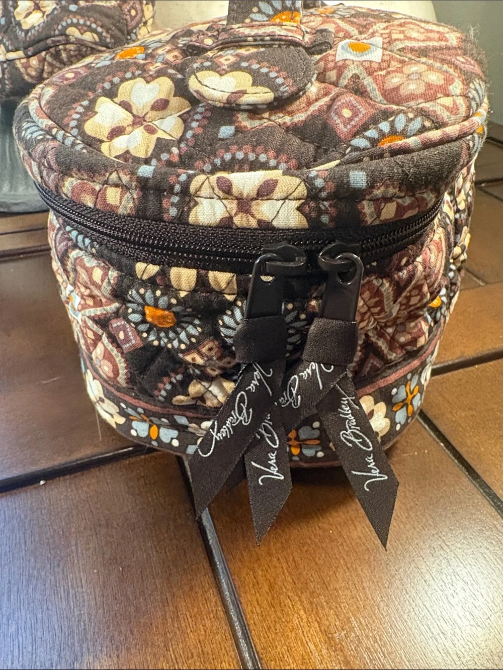 Vera Bradley Brown Floral Quilted Tote and Cosmetic Bag Set